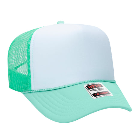 OTTO CAP 5 Panel High Crown Mesh Back Trucker Hat - OTTO Otto Cap 381638 - Sm Grn/Wht/Sm Grn OSFM - Adult