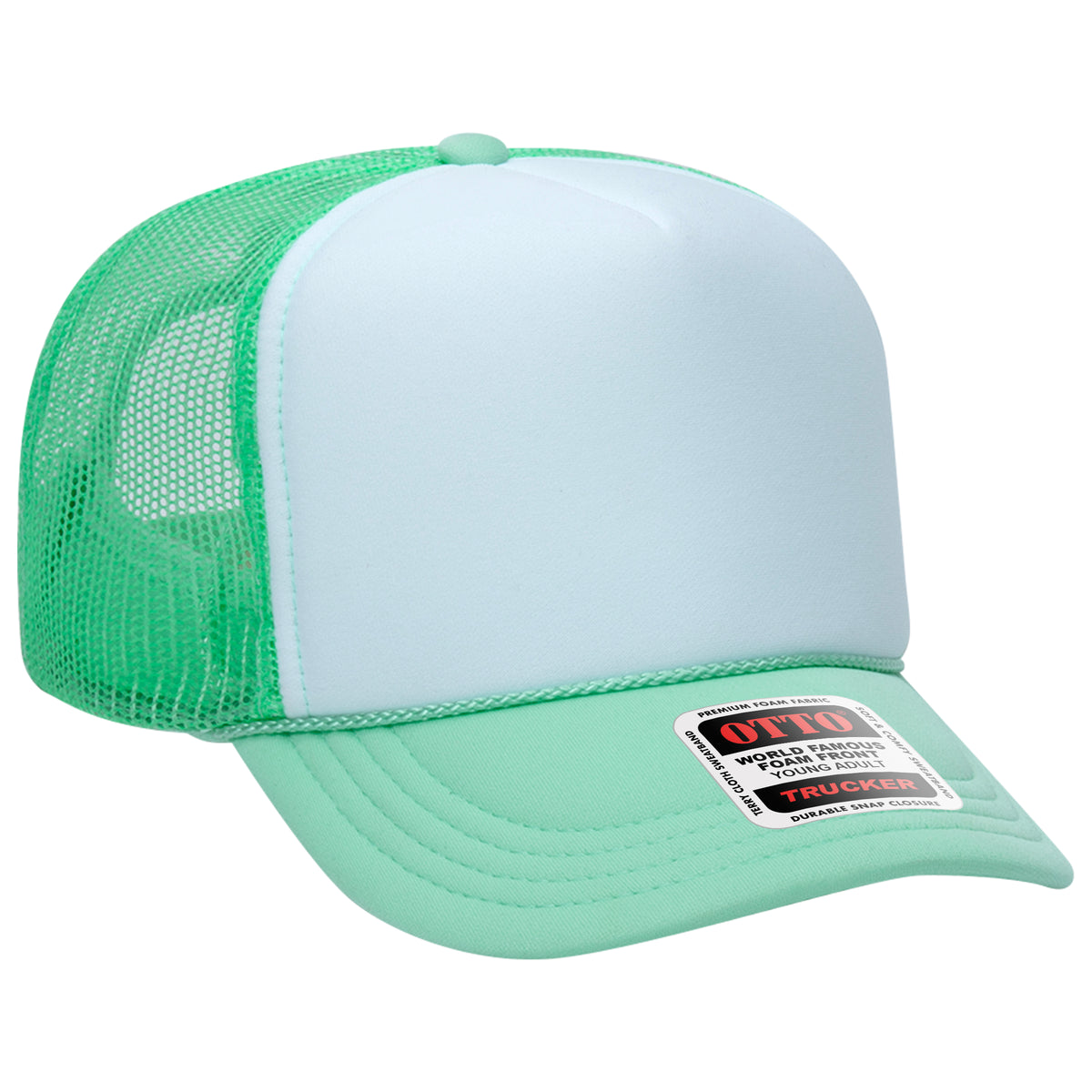 OTTO CAP 5 Panel High Crown Mesh Back Trucker Hat - OTTO Otto Cap 381638 - Sm Grn/Wht/Sm Grn Young Adult