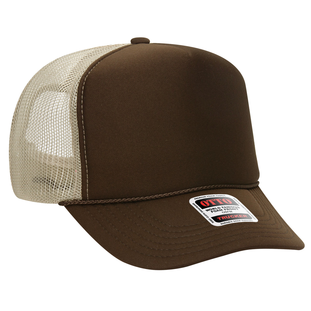 OTTO CAP 5 Panel High Crown Mesh Back Trucker Hat - OTTO Otto Cap 393932 - Dk.Brn/Dk.Brn/Kha OSFM - Adult