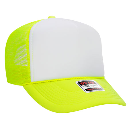 OTTO CAP 5 Panel High Crown Mesh Back Trucker Hat - OTTO Otto Cap 401640 - N.Ylw/Wht/N.Ylw OSFM - Adult