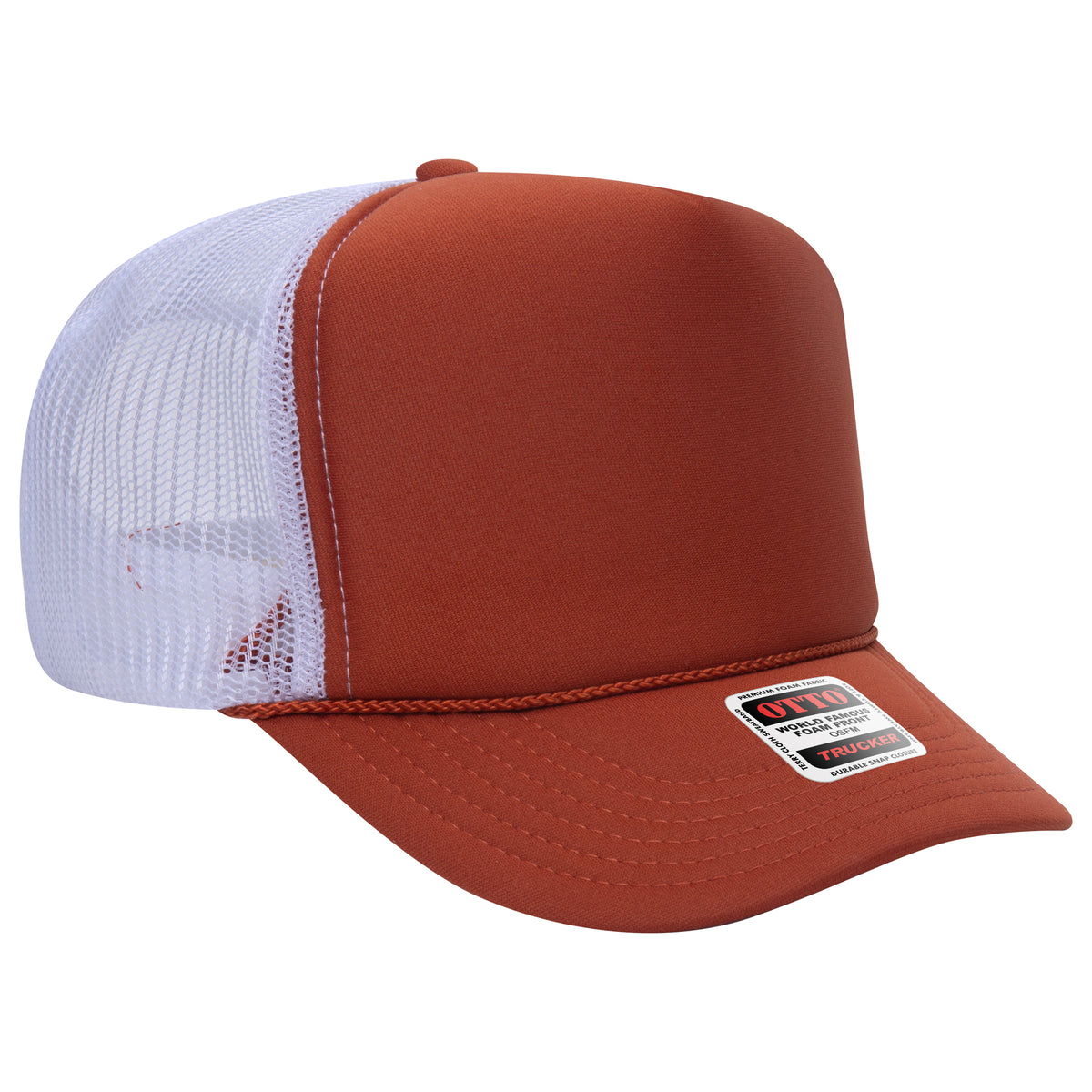 OTTO CAP 5 Panel High Crown Mesh Back Trucker Hat - OTTO Otto Cap 444416 - Tx Org/Tx Org/Wht OSFM - Adult