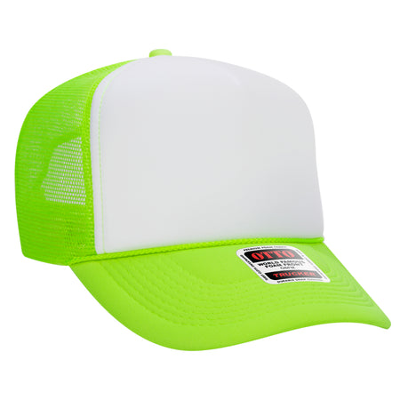 OTTO CAP 5 Panel High Crown Mesh Back Trucker Hat - OTTO Otto Cap 881688 - N.Grn/Wht/N.Grn OSFM - Adult