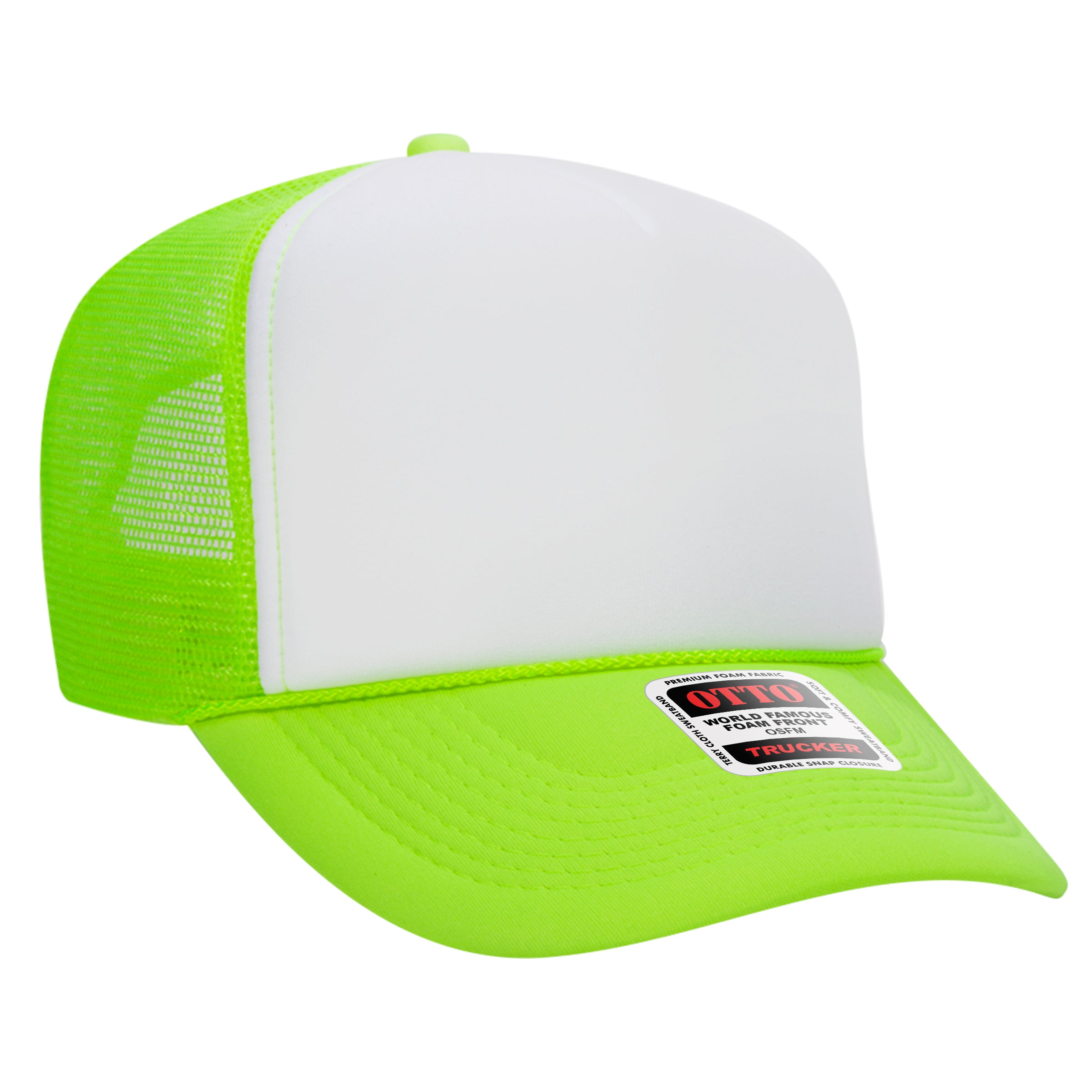 OTTO CAP 5 Panel High Crown Mesh Back Trucker Hat OTTO 39-165-881688 - N.Grn/Wht/N.Grn Otto Cap