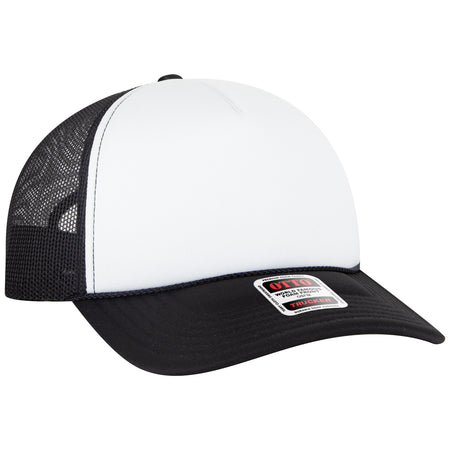 OTTO CAP 5 Panel Low Profile Mesh Back Trucker Hat OTTO 39102-1 Otto Cap 031603 - Blk/Wht/Blk OSFM - Adult