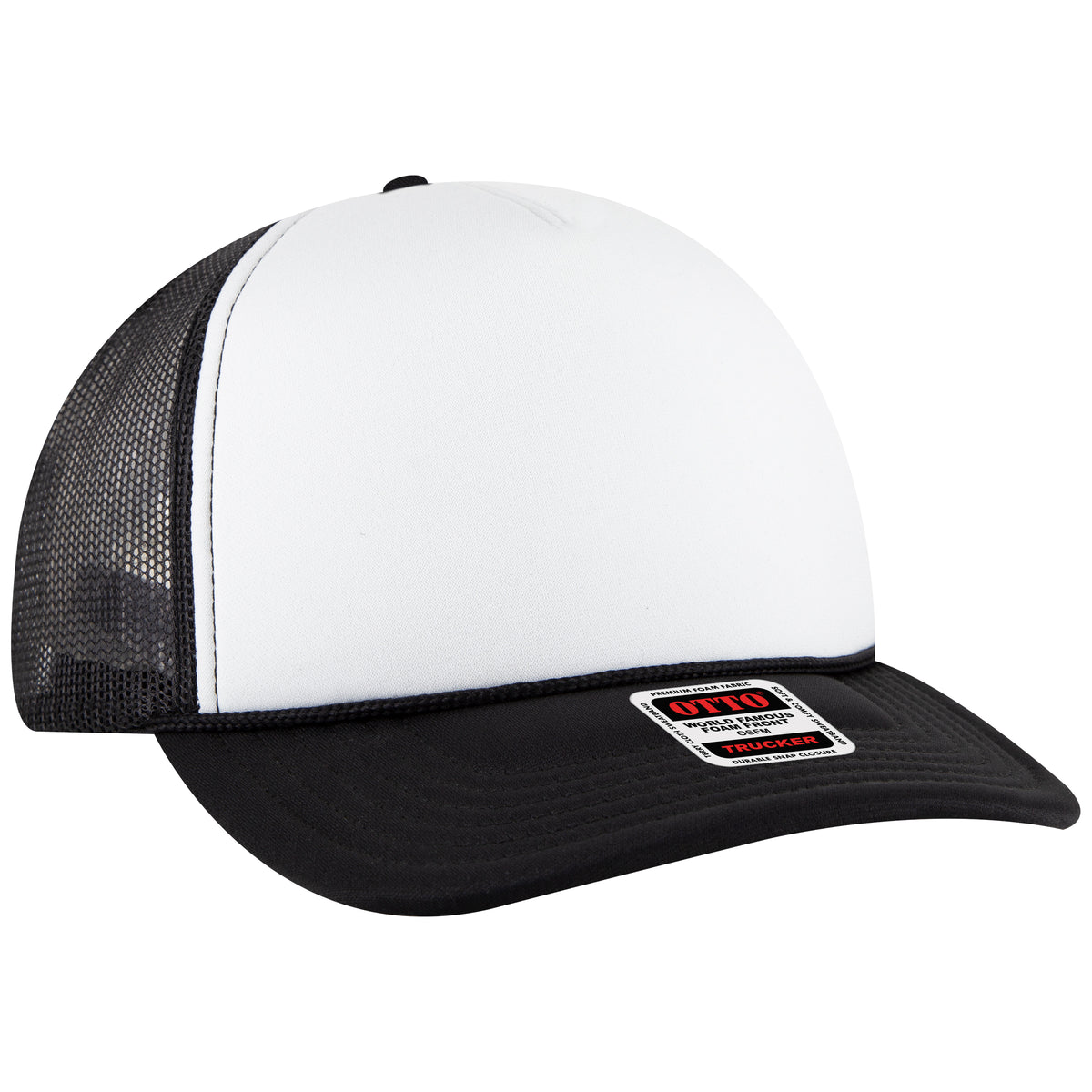 OTTO CAP 5 Panel High Crown Mesh Back Trucker Hat OTTO 3931-1 Otto Cap 031603 - Blk/Wht/Blk OSFM - Adult