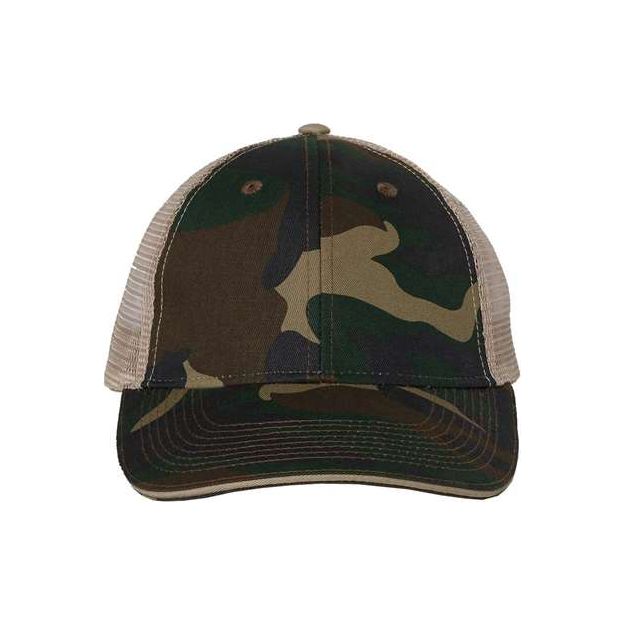 Valucap Sandwich Trucker Cap - Valucap S102 Valucap Green Camo/ Tan Adjustable