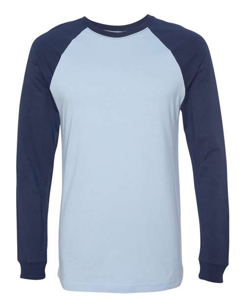 BELLA + CANVAS Long Sleeve Jersey Baseball Tee - BELLA + CANVAS 3000 BELLA + CANVAS Baby Blue/ Navy S