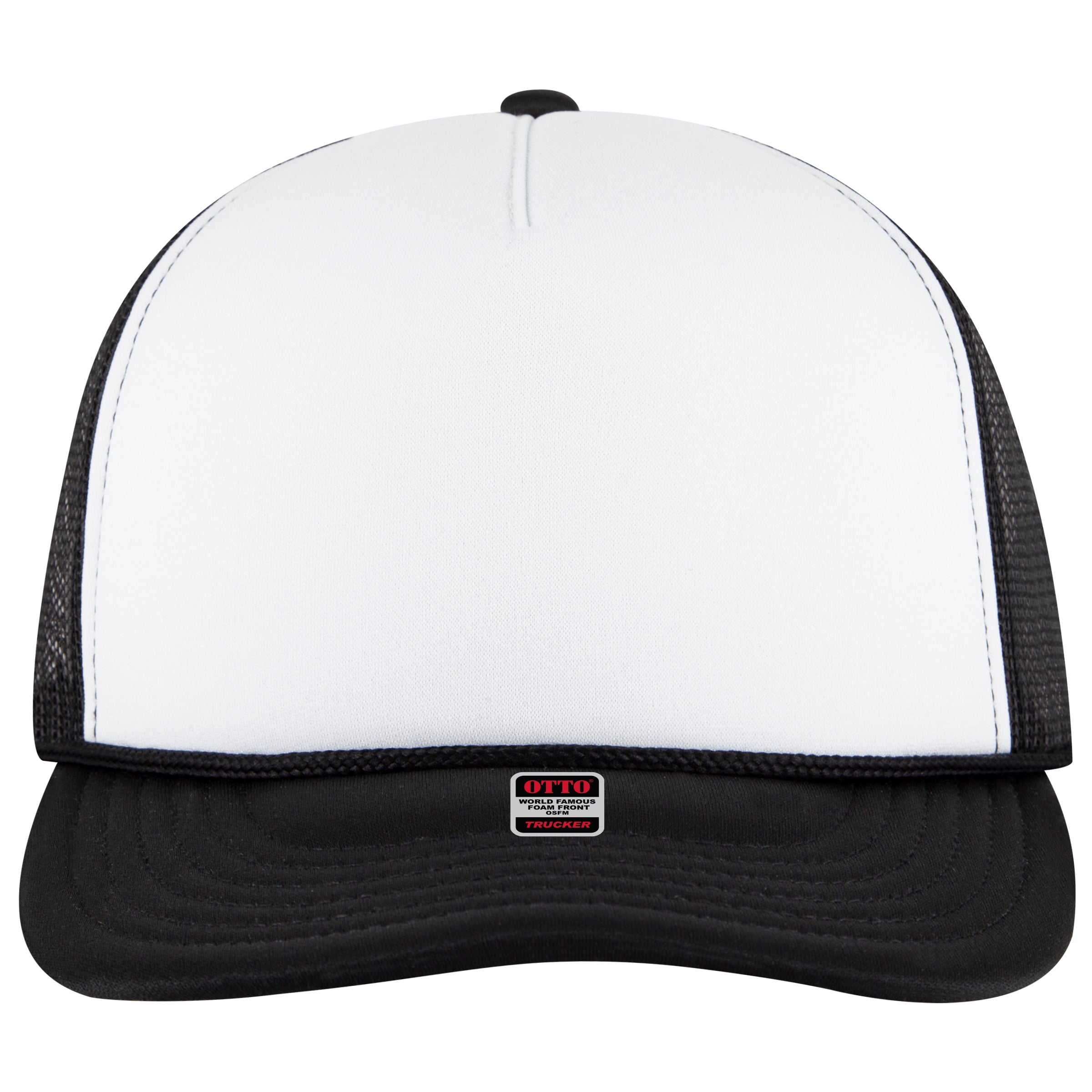 OTTO CAP 5 Panel Pro Style Mesh Back Trucker Hat OTTO 39950-2 Otto Cap 031603 - Blk/Wht/Blk OSFM - Adult