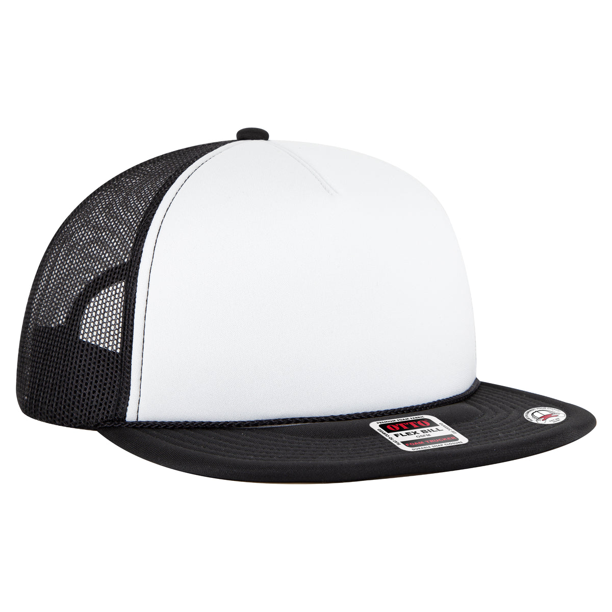 OTTO CAP "OTTO SNAP" 5 Panel Pro Style Mesh Back Trucker Snapback Hat OTTO 3995015-1 Otto Cap 031603 - Blk/Wht/Blk OSFM - Adult