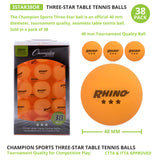Champion Sports 3-STAR TOURNAMENT TABLE TENNIS BALLS WHITE, PACK OF 6