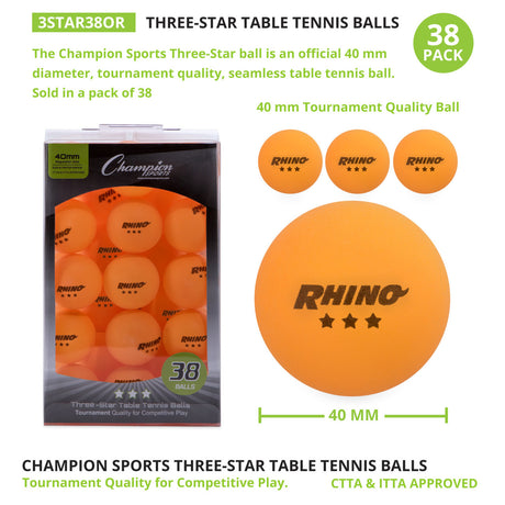 Champion Sports 3STR6WH 3-STAR Tournament Table Tennis Balls White, Pack of 6