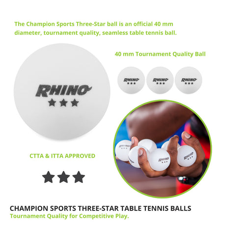 Champion Sports 3STR6WH 3-STAR Tournament Table Tennis Balls White, Pack of 6