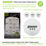 Champion Sports 3-STAR TOURNAMENT TABLE TENNIS BALLS WHITE, PACK OF 6