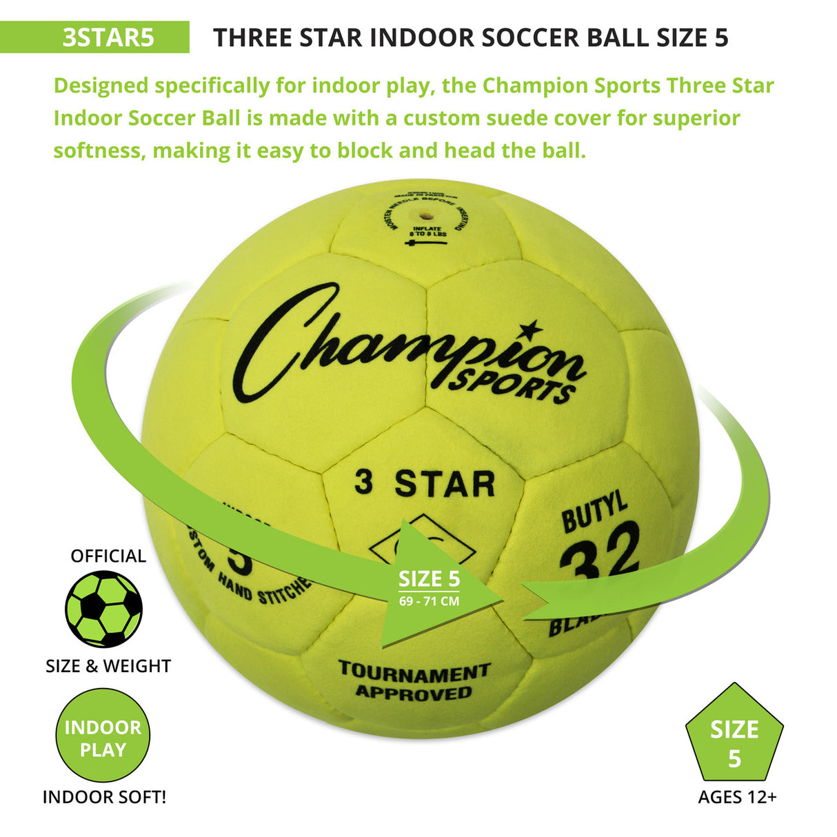 Champion Sports 3 STAR INDOOR SOCCER BALL SIZE 4