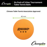 Champion Sports 3-STAR TOURNAMENT TABLE TENNIS BALLS WHITE, PACK OF 6