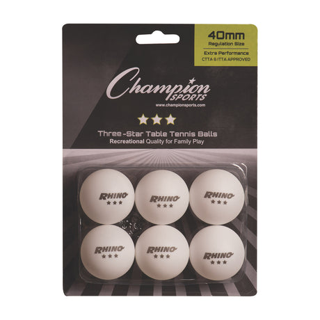 Champion Sports 3STR6WH 3-STAR Tournament Table Tennis Balls White, Pack of 6