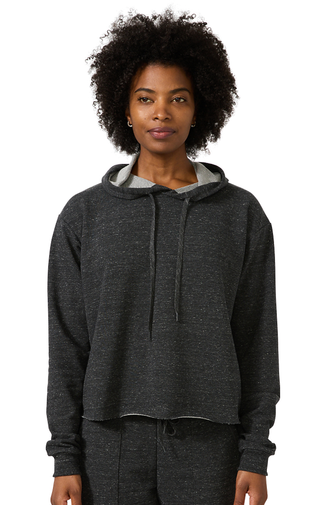 Royal Apparel 40175 Women's Triblend French Terry Pullover Crop Hoodie - Tri Onyx