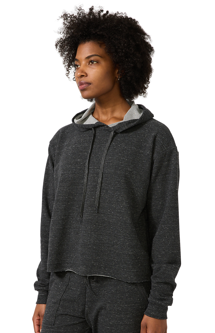 Royal Apparel 40175 Women's Triblend French Terry Pullover Crop Hoodie - Tri Onyx
