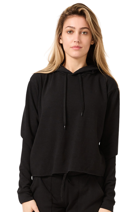 Royal Apparel 40175 Women's Triblend French Terry Pullover Crop Hoodie - Tri Black