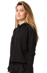 Royal Apparel 40175 Women's Triblend French Terry Pullover Crop Hoodie - Tri Black