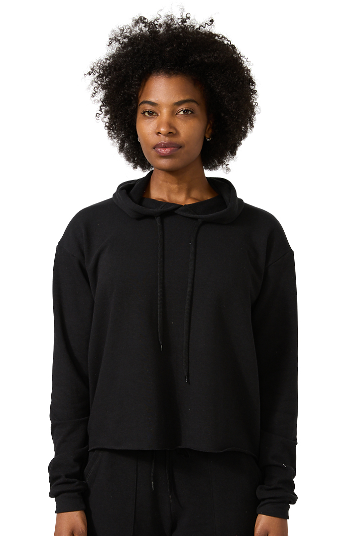 Royal Apparel 40175 Women's Triblend French Terry Pullover Crop Hoodie - Tri Black