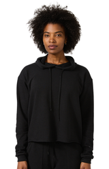 Royal Apparel 40175 Women's Triblend French Terry Pullover Crop Hoodie - Tri Black