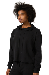 Royal Apparel 40175 Women's Triblend French Terry Pullover Crop Hoodie - Tri Black