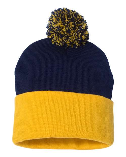 Sportsman 12" Pom-Pom Cuffed Beanie - Sportsman SP15 Sportsman Navy/ Gold One Size