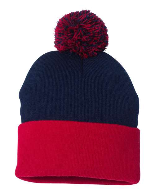 Sportsman 12" Pom-Pom Cuffed Beanie - Sportsman SP15 Sportsman Navy/ Red One Size