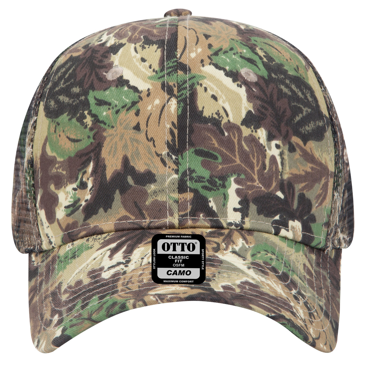 OTTO CAP Camouflage 6 Panel Mid Profile Mesh Back Trucker Hat OTTO 45-052 Otto Cap 180705 - Lt.Lod/Brn/Kly OSFM - Adult