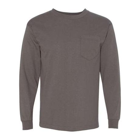 Bayside Unisex USA-Made Long Sleeve Pocket T-Shirt - Charcoal - Bayside 8100 Bayside Charcoal S