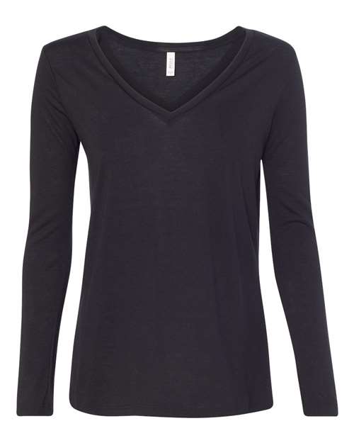 BELLA + CANVAS Women's Flowy Long Sleeve V-Neck Tee - BELLA + CANVAS 8855 BELLA + CANVAS Black S