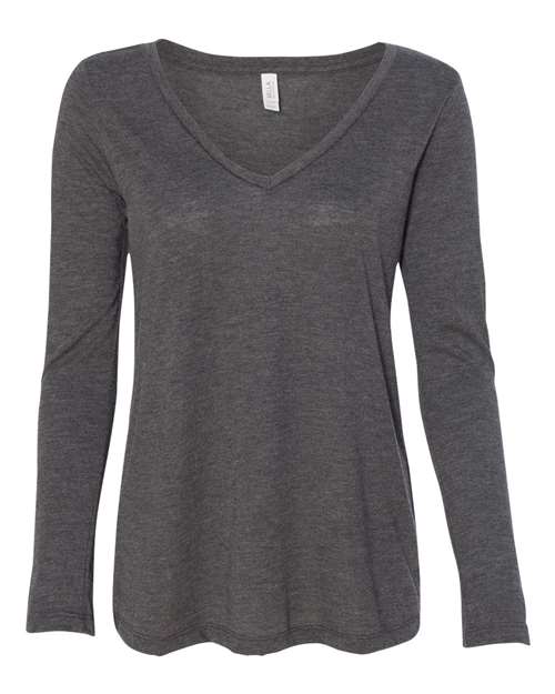 BELLA + CANVAS Women's Flowy Long Sleeve V-Neck Tee - BELLA + CANVAS 8855 BELLA + CANVAS Dark Grey Heather S