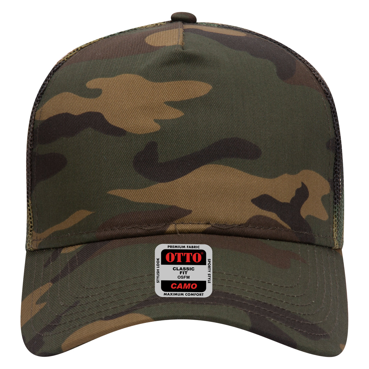 OTTO CAP Camouflage 5 Panel Mid Crown Mesh Back Trucker Hat OTTO 47-049 Otto Cap 1707 - Dk.Grn/Brn OSFM - Adult