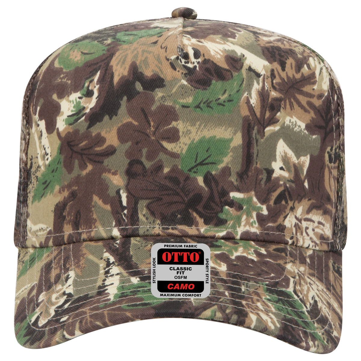 OTTO CAP Camouflage 5 Panel Mid Crown Mesh Back Trucker Hat OTTO 47-049 Otto Cap 180705 - Lt.Lod/Brn/Kly OSFM - Adult