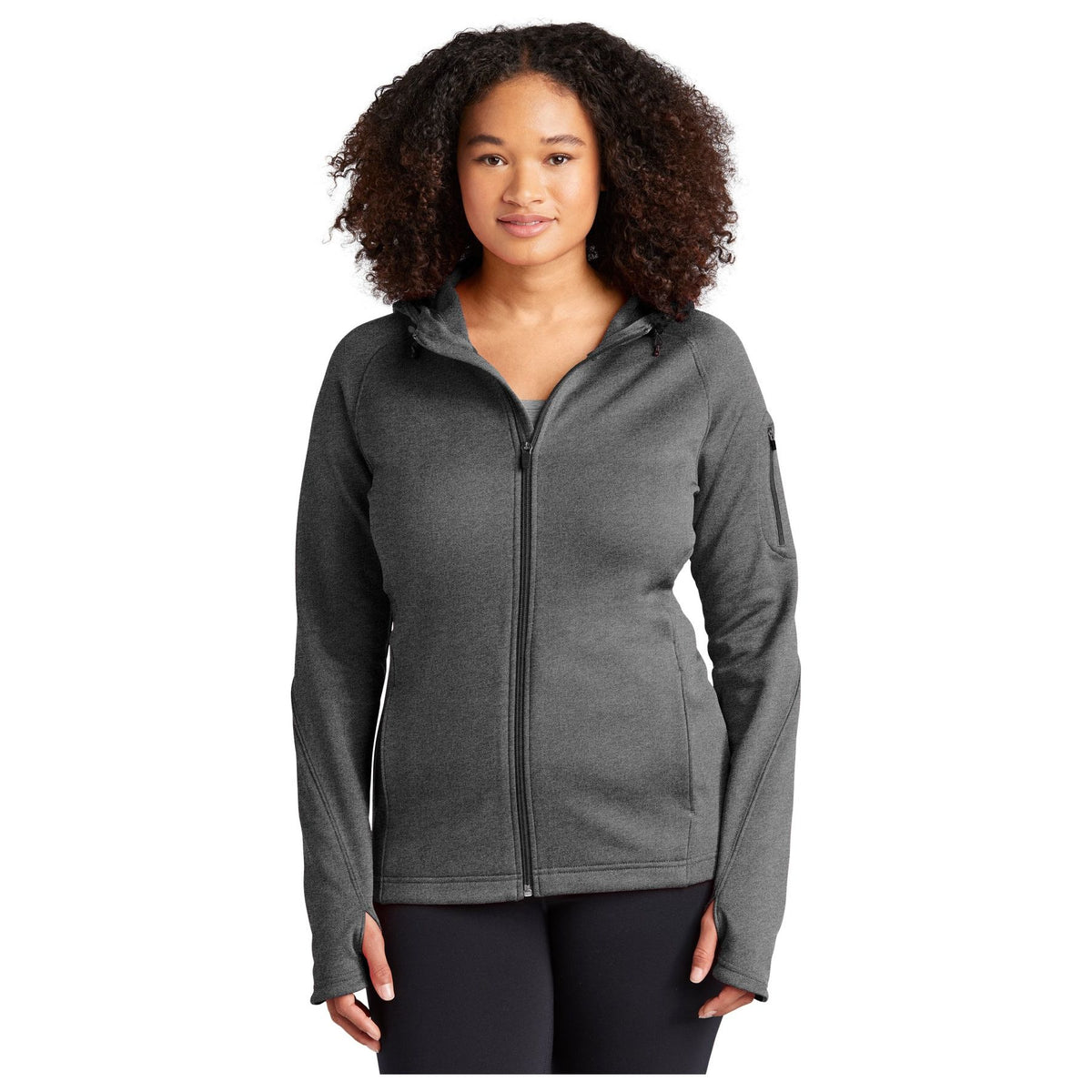 Ladies Tech Fleece Full-Zip Hooded Jacket Activewear DRI-EQUIP X-Small Graphite Heather