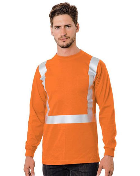 Bayside Unisex USA-Made 50/50 Hi-Visibility Long Sleeve Pocket T-Shirt - Bayside 3782 Bayside Orange S