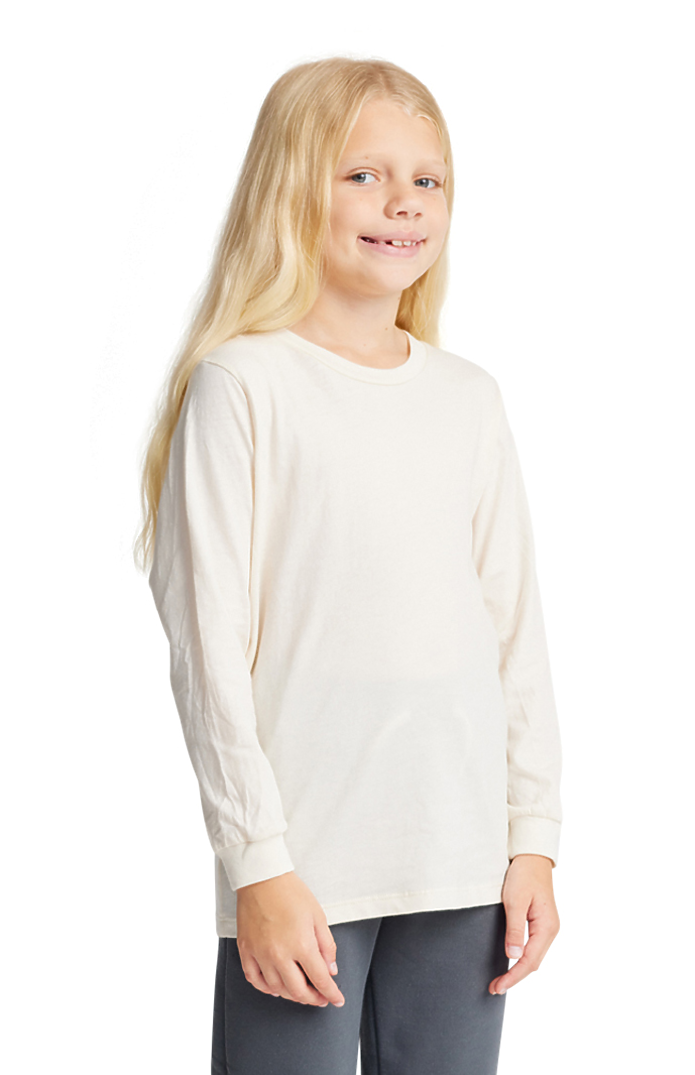 Royal Apparel 5022ORG Youth Organic Long Sleeve Crew Tee - Natural