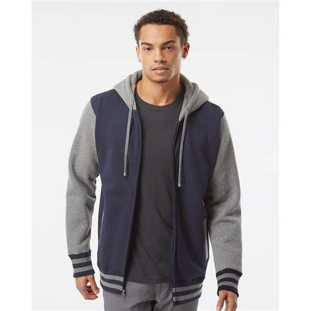 Independent Trading Co. Heavyweight Varsity Full-Zip Hooded Sweatshirt - Independent Trading Co. IND45UVZ Independent Trading Co. Classic Navy/ Gunmetal Heather XS