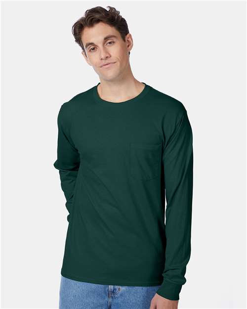 Hanes Authentic Long Sleeve Pocket T-Shirt - Hanes 5596 Hanes Deep Forest S