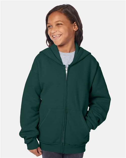 Hanes P480 Youth EcoSmart Full-Zip Hooded Sweatshirt