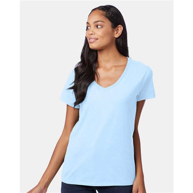 Hanes Perfect-T Women’s V-Neck T-Shirt - Light Blue - Hanes S04V Hanes