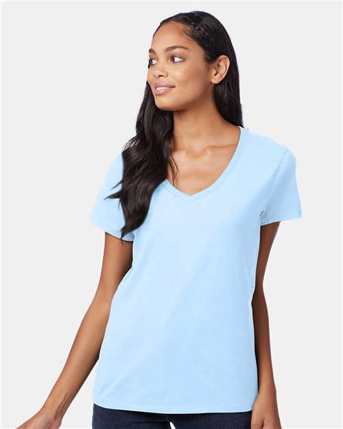 Hanes Perfect-T Women’s V-Neck T-Shirt - Light Blue - Hanes S04V Hanes Light Blue XS