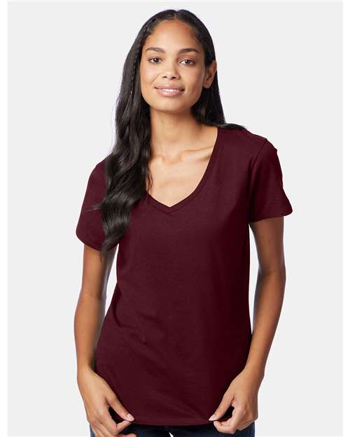 Hanes Perfect-T Women’s V-Neck T-Shirt - Maroon - Hanes S04V Hanes Maroon S