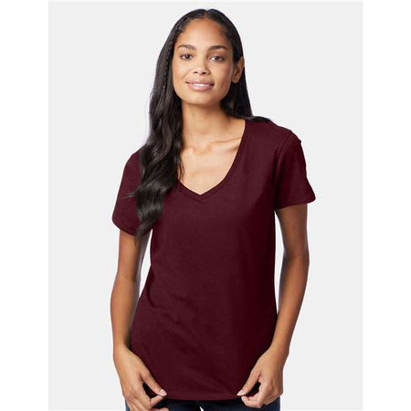 Hanes Perfect-T Women’s V-Neck T-Shirt - Maroon - Hanes S04V Hanes