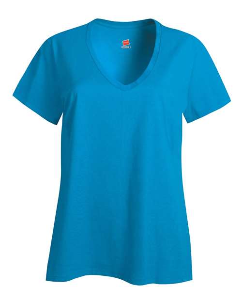 Hanes Perfect-T Women’s V-Neck T-Shirt - Teal - Hanes S04V Hanes Teal XS