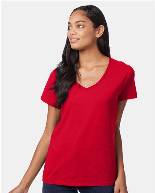 Hanes Perfect-T Women’s V-Neck T-Shirt - Deep Red - Hanes S04V Hanes Deep Red XS