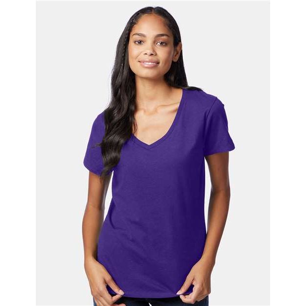 Hanes Perfect-T Women’s V-Neck T-Shirt - Purple - Hanes S04V Hanes