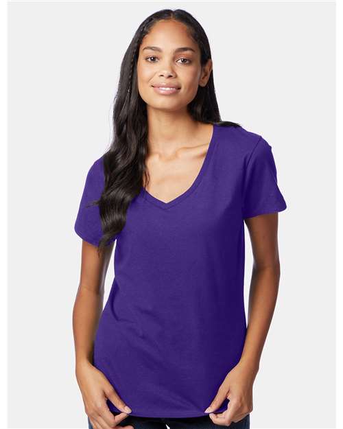 Hanes Perfect-T Women’s V-Neck T-Shirt - Purple - Hanes S04V Hanes Purple XS