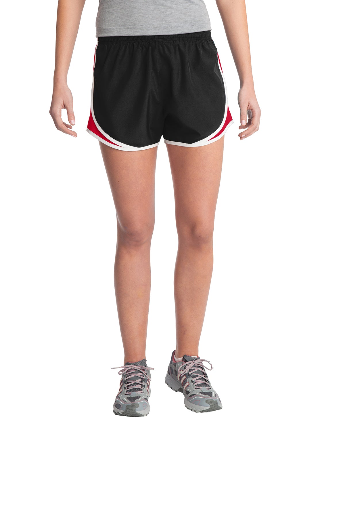 DRIEQUIP Ladies Moisture-Wicking Track & Field Running Shorts in Ladies Sizes: XS-4XL Women's DRI-EQUIP Black/True Red/White X-Small